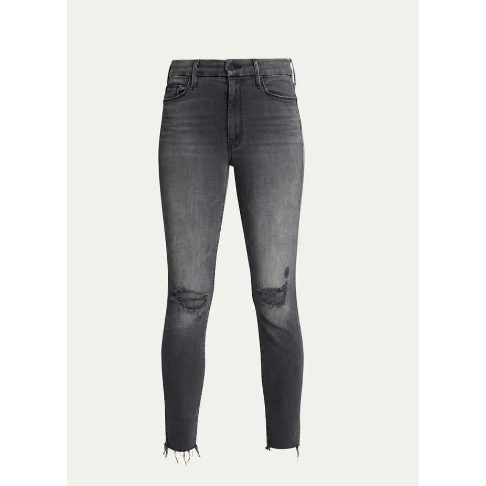 MOTHER Looker Ankle Fray Jeans Guilty as Sin‎ Distressed Black Skinny Size 26